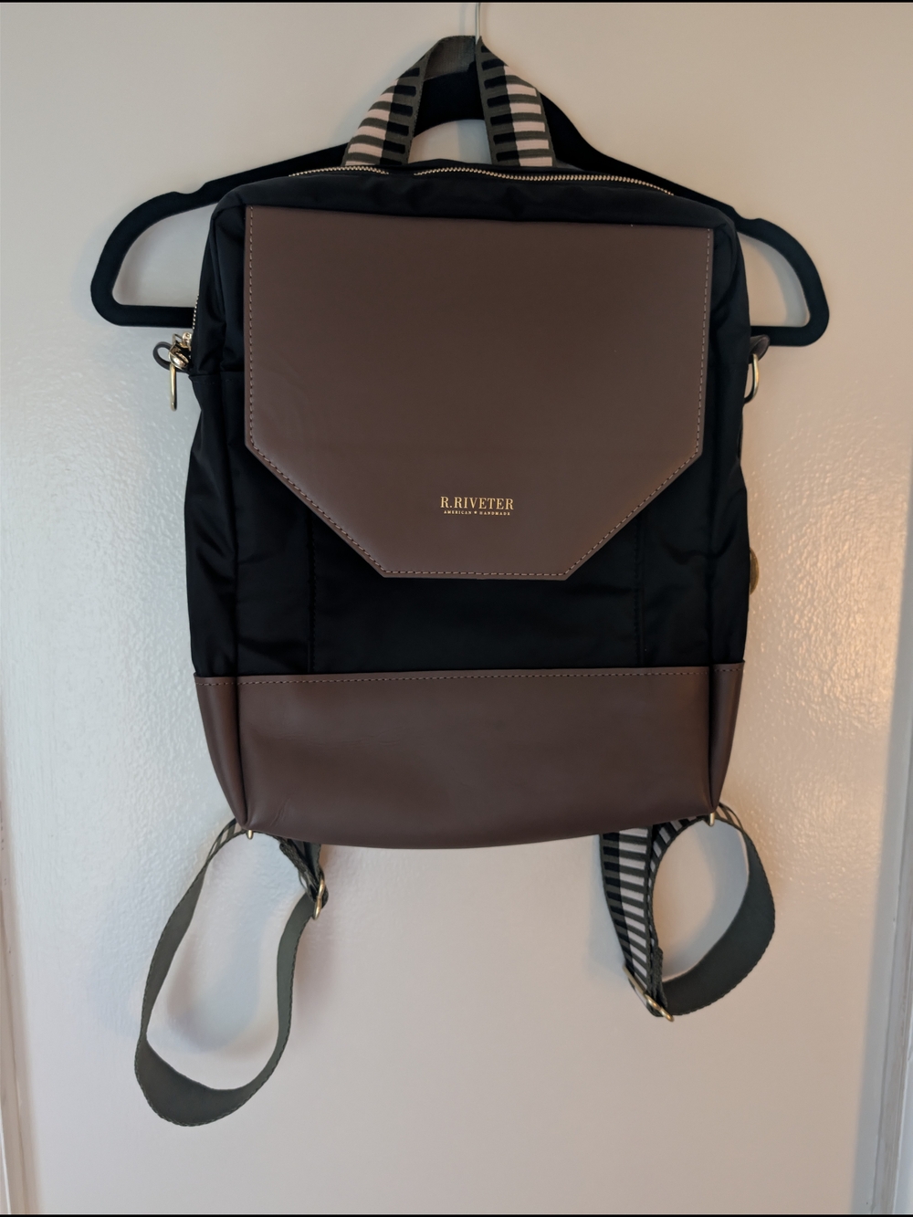 R. Riveter Black and Brown Everyday Convertible Backpack